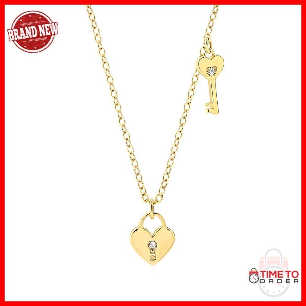 Sterling Silver Key Lock Heart Pendant Necklace 16 Inch Chain Gift